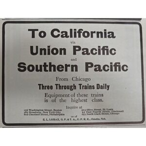 1904 Union Pacific Southern Pacific Railroad Print Ad To California 1900s
